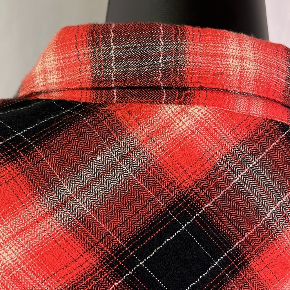 C&C California Chrysanthemum Red Mixed Plaid High Low Button Down Shirt - Picture 15 of 16